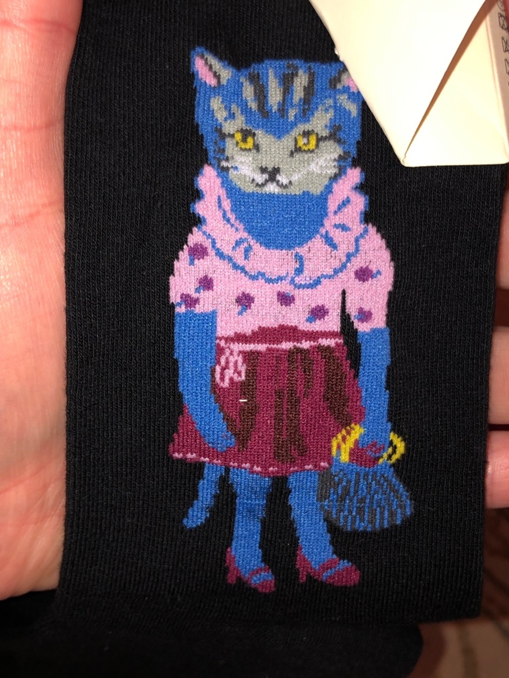 Nathalie Lete Crew Socks Cat Couple US Women 6-10 Twee Whimsical Artsy